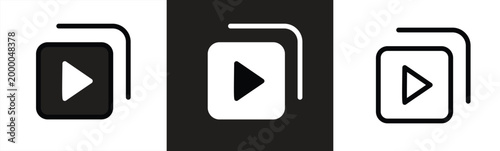 Video playlist icon. Minimalist video play icon in editable outline, outline, and filled styles. Perfect for UI/UX design, apps, websites, and multimedia projects. Vector illustration.