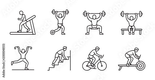 Comprehensive Gym Exercise and Fitness Training Line Icon Set