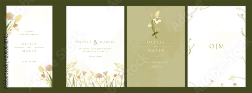 Green Luxury Wedding Invitation set,  invite thank you, rsvp modern card Design in line art leaf greenery branches  decorative Vector elegant rustic  plus social media template 