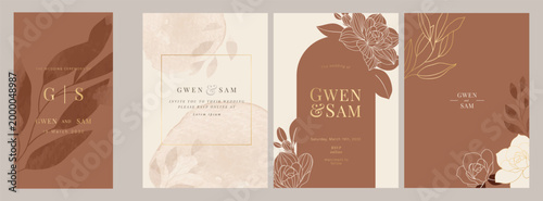Luxury Wedding Invitation set,  invite thank you, rsvp modern card Design in line art leaf greenery branches  decorative Vector elegant rustic  plus social media template 