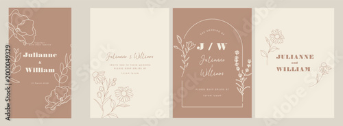 Pastel Luxury Wedding Invitation set,  invite thank you, rsvp modern card Design in line art leaf greenery branches  decorative Vector elegant rustic  plus social media template 