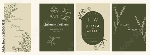 Green Luxury Wedding Invitation set,  invite thank you, rsvp modern card Design inleaf greenery branches  decorative Vector elegant rustic plus social media template 