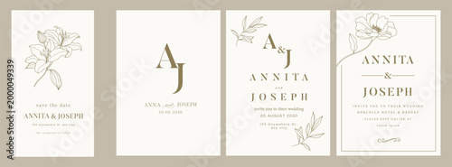 White Luxury Wedding Invitation set,  invite thank you, rsvp modern card Design in gold leaf greenery branches  decorative Vector elegant rustic plus social media template 