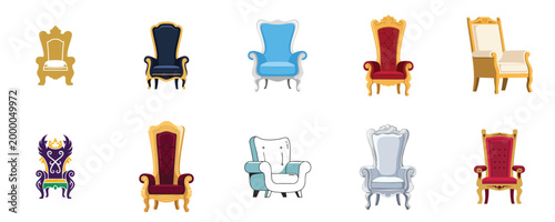 Royal Throne Collection Luxury King Queen Chair Set Flat Vector Illustration Design