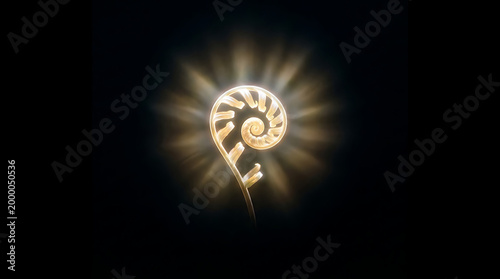 Golden Fern Symbol: An ethereal golden fern symbol radiates with light against a dark backdrop, symbolizing growth and renewal.