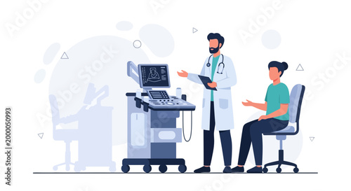 Doctor Explains Ultrasound Scan to Patient in Medical Office