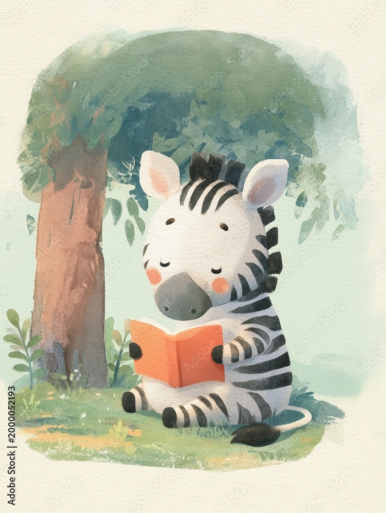 Obraz premium Zebra's Delight: A Tranquil Reading Moment
