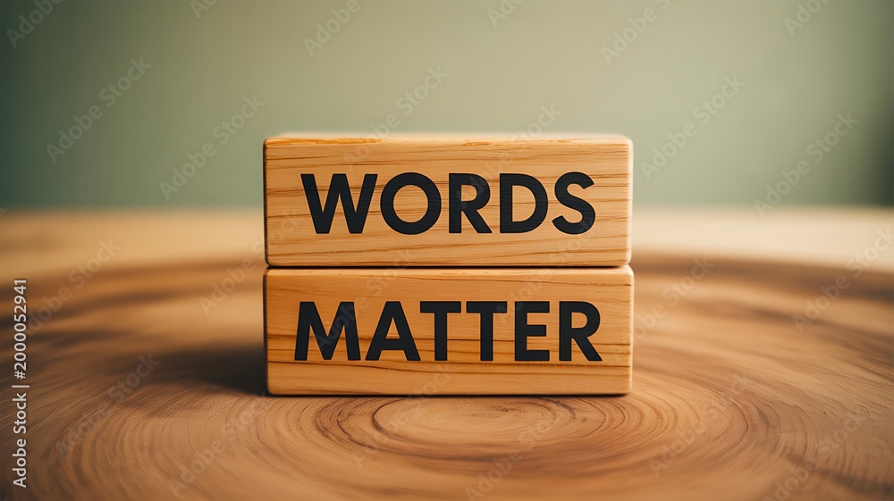 Obraz premium Words matter concept with wooden blocks on table and motivational message background