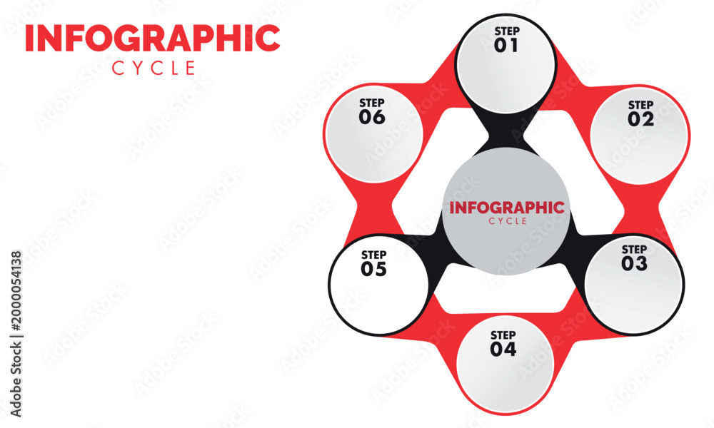 Obraz premium Modern 6-Step Infographic Cycle Diagram: Hexagon Business Workflow Template for Strategy and Process