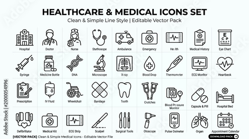 Medical icons set for healthcare.
