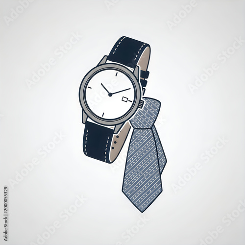 Minimalist wristwatch with black leather strap and tie