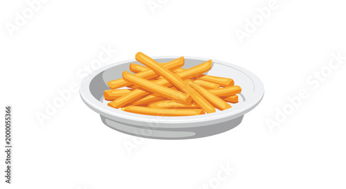 A pile of golden-brown crispy French fries sits on a simple white ceramic plate against a clean white background with soft shadows.