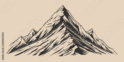 Vintage retro engraving woodcut style sketch draw paint of mountain rock hill peak