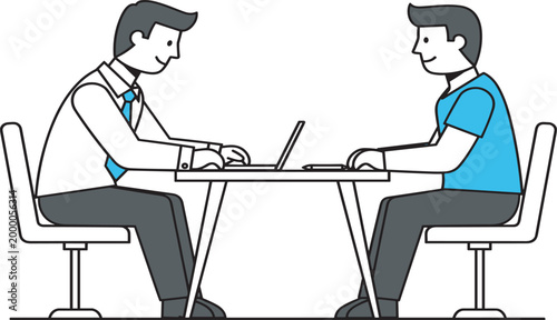 HR recruiter interviewing applicant minimal line vector illustration