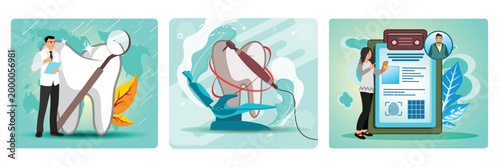  Dental examination concept. Dental treatment. Dental patient card.