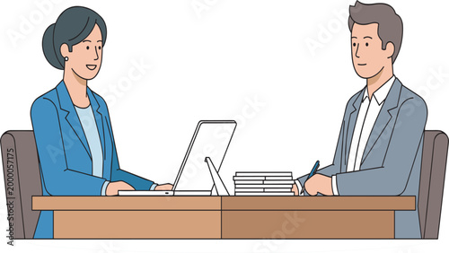 Job interview scene with HR manager and candidate vector illustration