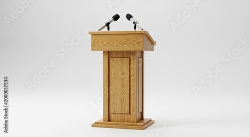 Professional Wooden Podium with Dual Microphones for Public Speaking, Debate, Conference, and Presentation on White