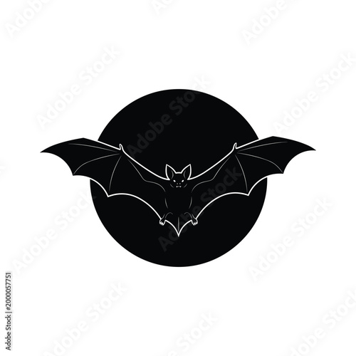 Fotografie Bat vector silhouette illustration with outstretched wings in front of a full moon line art