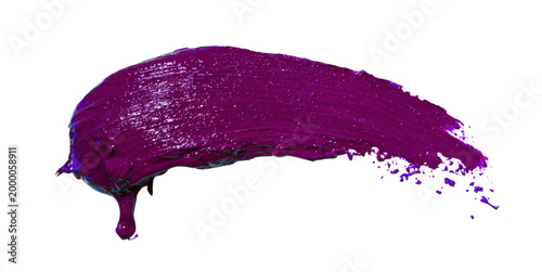 Purple acrylic paint brush stroke isolated on white background for cosmetic branding banner and creative design