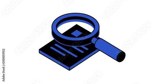 A magnifying glass is placed on top of a document