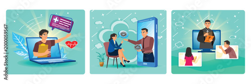 Telehealth concept. Online therapy Session Between Businesswoman and Remote Expert. Online church.