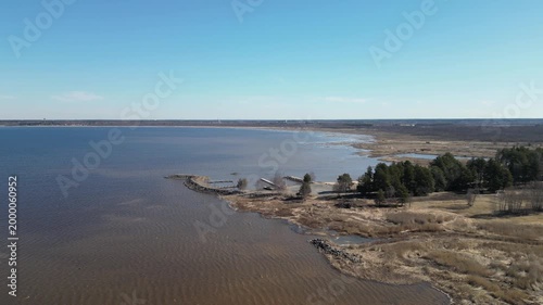 Sunny sea shore in springtime Kempeleenlahti bay, Kempele Finland