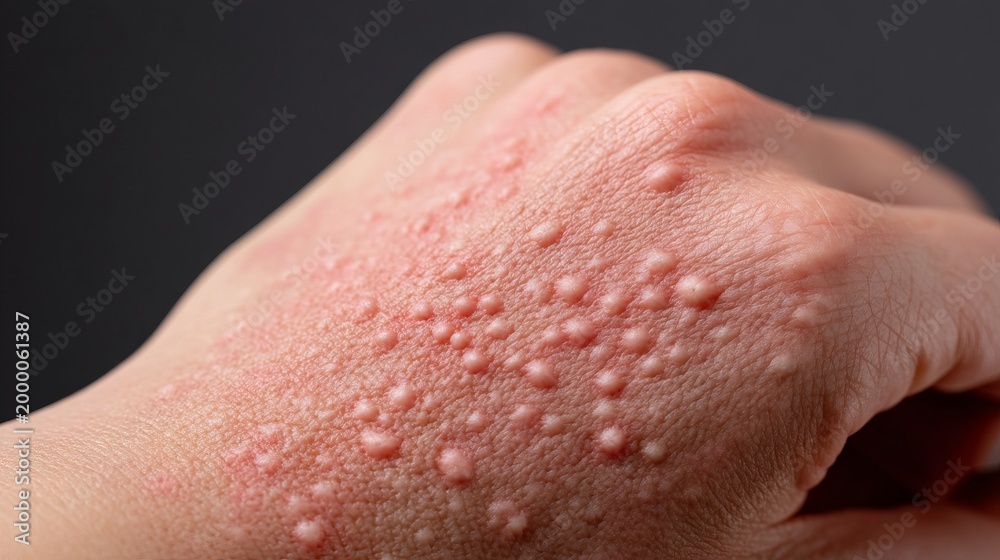 Fototapeta premium Close-up Detail of Skin Affected by Allergic Reaction with Blisters