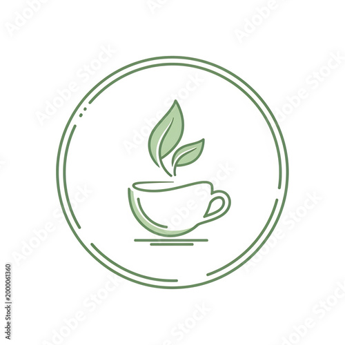 Cup with leaf symbol representing eco friendly beverages or products.