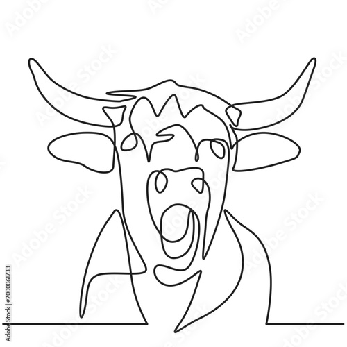 Highland Cow Continuous Line Drawing, Minimalist One Line Art Illustration