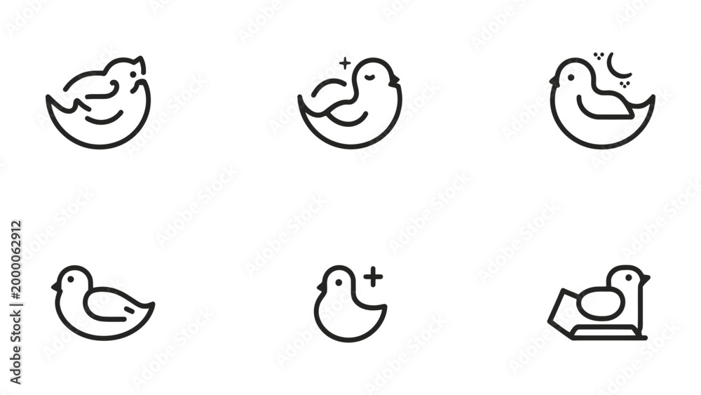 Fototapeta premium Bird Icon Collection: A set of six minimalist line art illustrations featuring the silhouette of a bird, perfect for a logo, branding, or design elements. A sense of simplicity and elegance