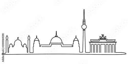 Berlin city skyline outline drawing with brandenburg gate and tv tower as a simple black line art illustration for travel design Vector, illustration
