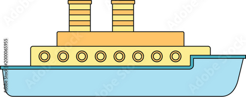 Cruise ship illustration representing ocean travel, transportation, and marine voyages