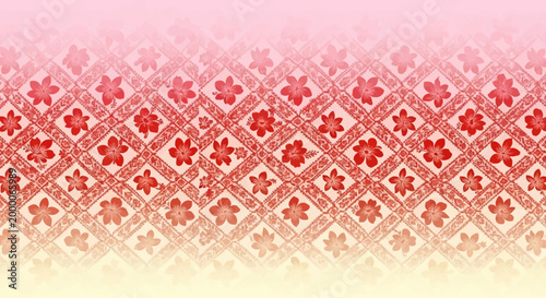 Gradient floral pattern with red flowers.