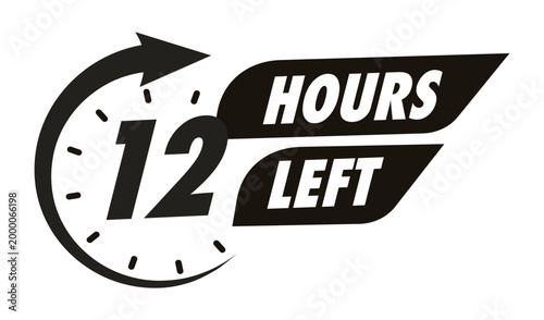 Timer 12 hours left with arrow watch sticker for promo offer, promotion, sale, social media post