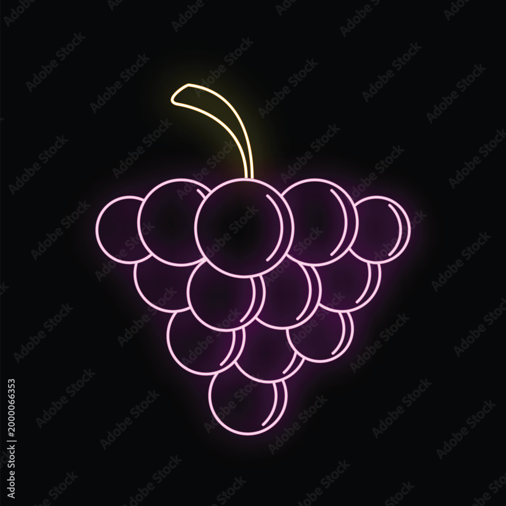 Obraz premium Neon grapes glowing with a purple light, creating a modern fruit icon