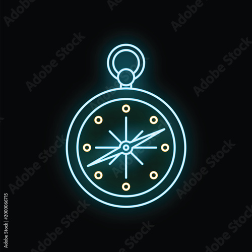 Neon line art compass design highlighting travel, navigation, and guidance concepts