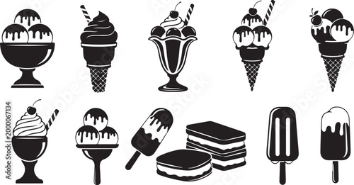 Black and white ice cream desserts collection sweets treats