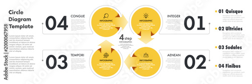 Circle chart infographic template 4 parts, step, option for presentation, timeline, business strategy, start up project, theory basic operation, analysis. Venn diagram vector