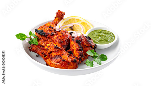 tandoori chicken with yogurt sauce, isolated on transparent background