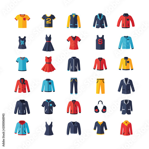 Clothing Collection Grid Featuring Shirts, Dresses, Jackets, Pants and Fashion Accessories