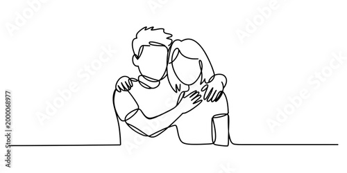 Continuous single line drawing of a buddhist monk kneeling and praying in front of a traditional temple altar with incense sticks and religious items