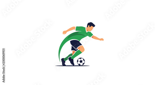 Dynamic Soccer Player in Green Uniform Dribbling Ball.