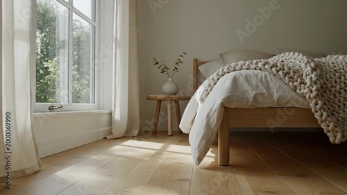 Serene Bedroom - Sunlight, Bed, and Peaceful Morning Ambiance.