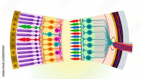 Obraz na plátně Cross section diagram of human retina layers and photoreceptor cells vector