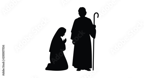 Shepherd and kneeling woman silhouette high quality professional