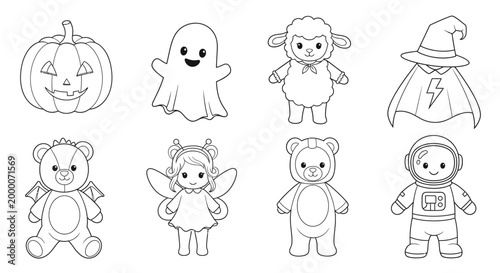 Coloring book Halloween cartoon characters.