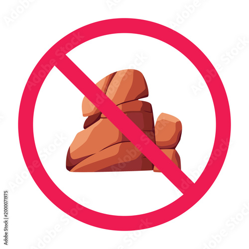 No rocks sign, no rock collecting symbol, no damaging rock formation sign, keep rocks in place warning icon