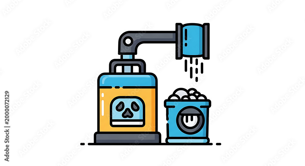 Naklejka premium A cartoon illustration of a toxic waste disposal machine with a skull on it