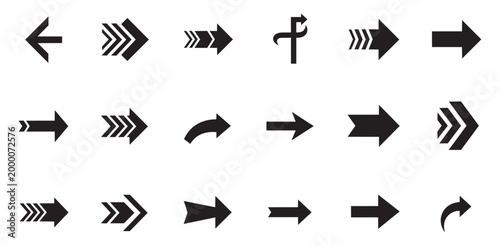 Collection of black arrow icons directional symbols for navigation and guidance