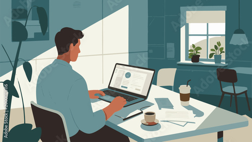 Man Working from Home on Laptop Remote Work and Freelance Lifestyle in Cozy Workspace